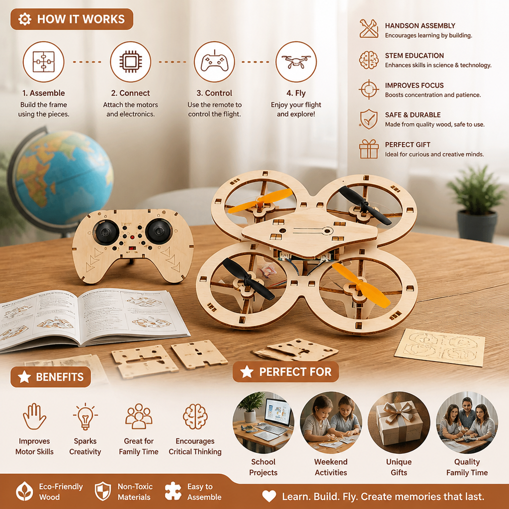 DIY Wooden RC Quadcopter Kit – Build Your Own Flying Adventure