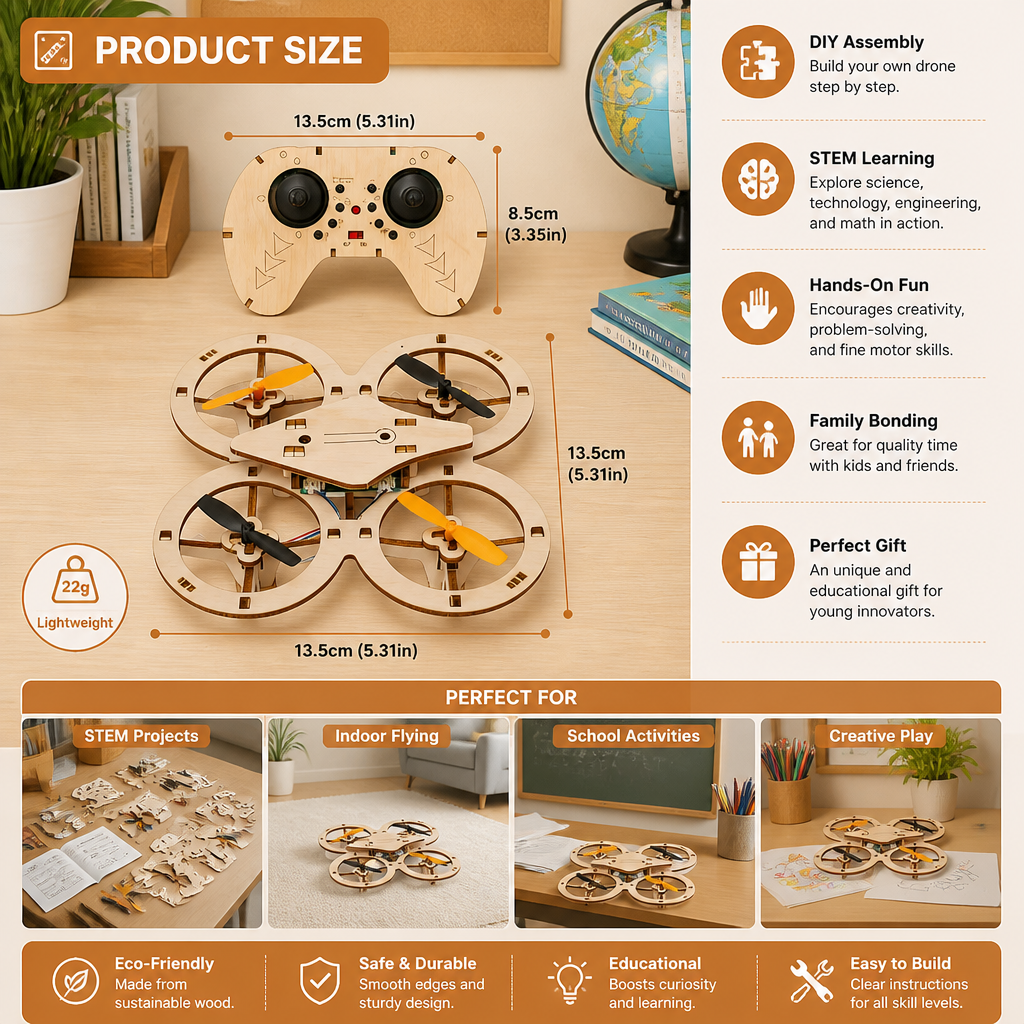 DIY Wooden RC Quadcopter Kit – Build Your Own Flying Adventure