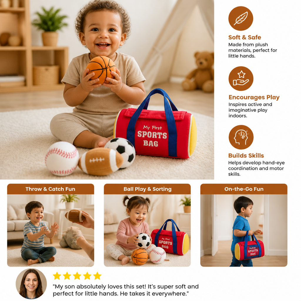 My First Sports Plush Bag – Soft Baby Play Set
