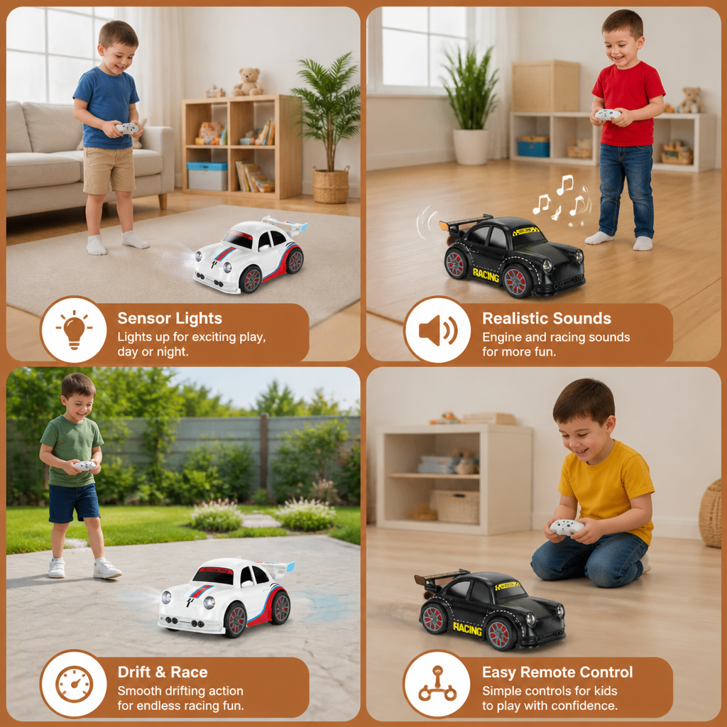RC Racing Drift Car for Kids - Remote Control with Sensor Lights & Sound