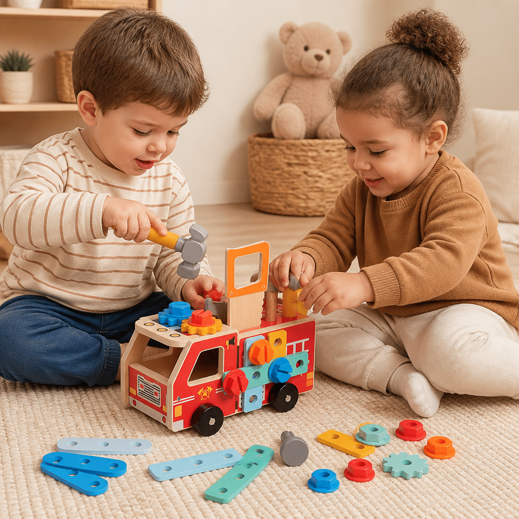 Montessori Wooden Firefighter Tool Box & Building Set