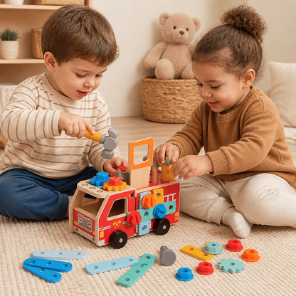Montessori Wooden Firefighter Tool Box & Building Set