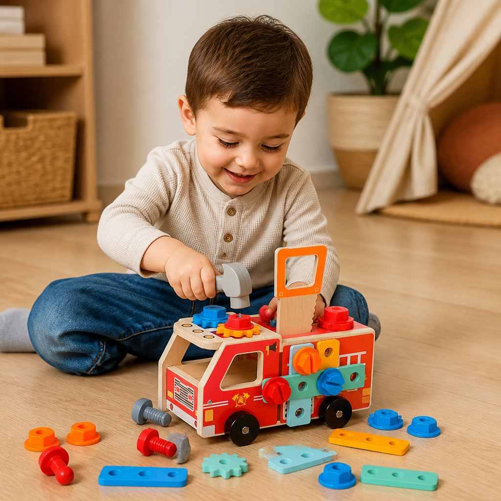 Montessori Wooden Firefighter Tool Box & Building Set