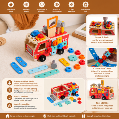 Montessori Wooden Firefighter Tool Box & Building Set