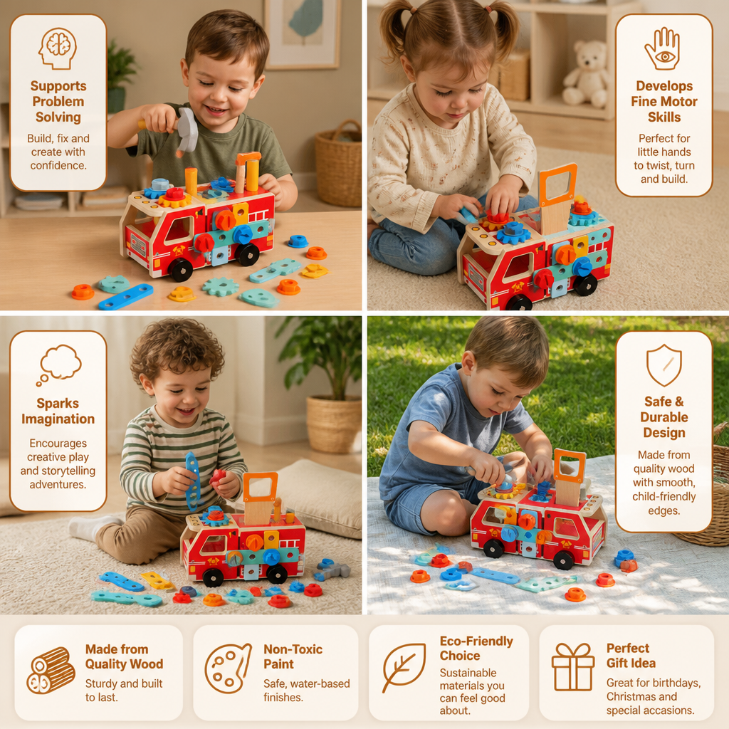 Montessori Wooden Firefighter Tool Box & Building Set