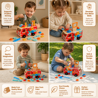Montessori Wooden Firefighter Tool Box & Building Set