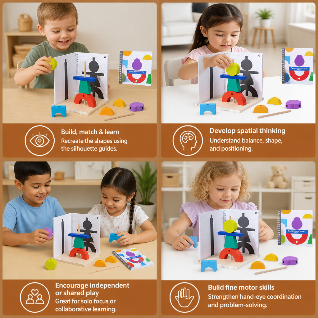 Wooden 3D Shadow Matching & Spatial Thinking Puzzle for Kids