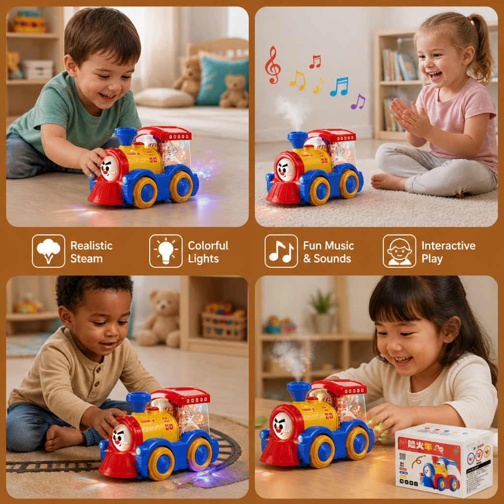 Transforming Train Toy with Steam, Lights & Music
