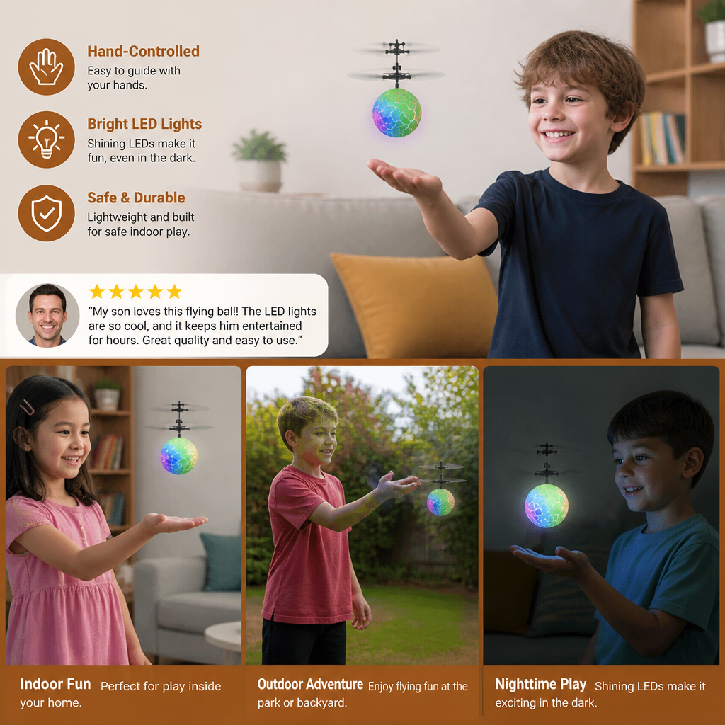 Hand-Controlled Flying LED Ball Drone for Kids