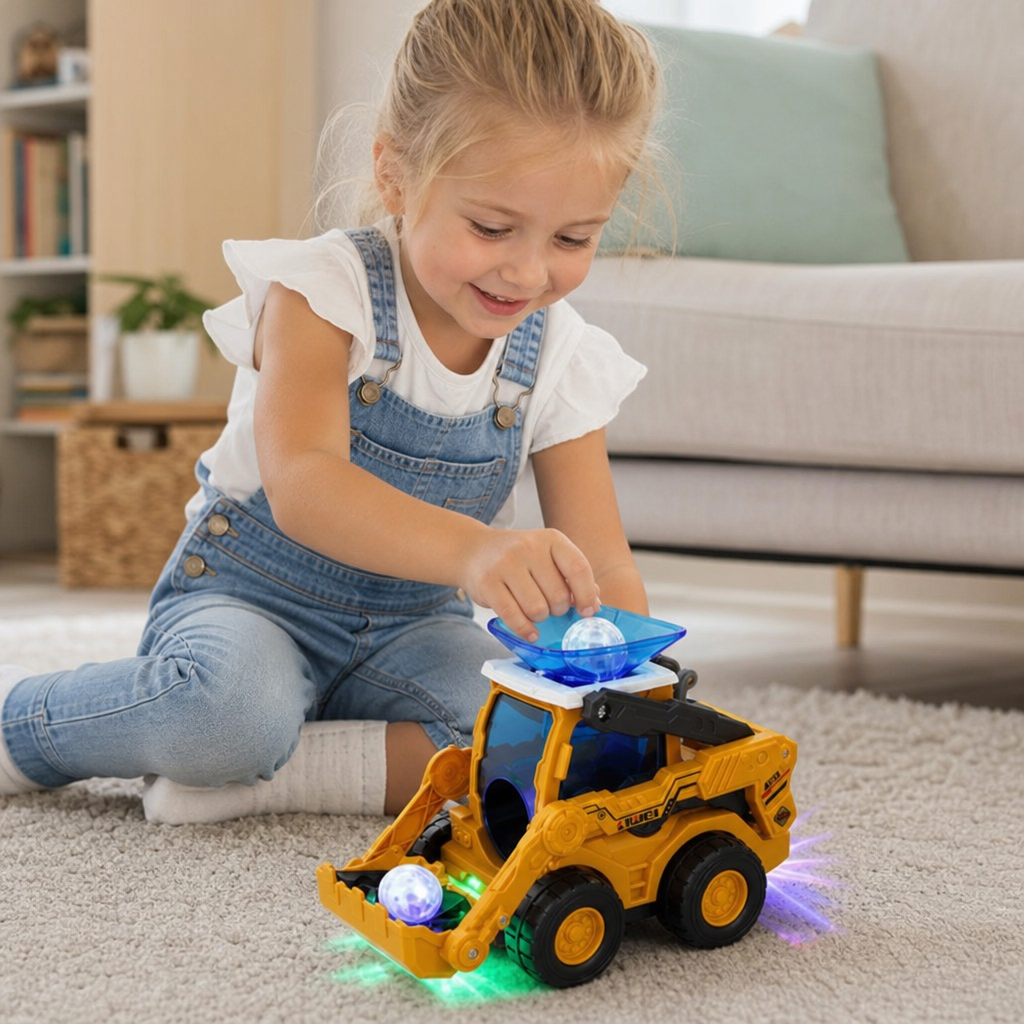 Musical Light-Up Excavator Toy with Continuous Ball Scooping Action