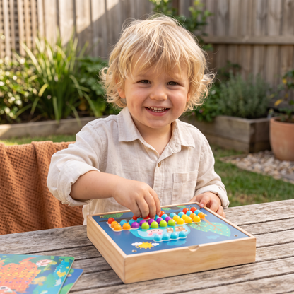 4-in-1 Montessori Wooden Sensory Travel Board with Gears & Colorful Pegs