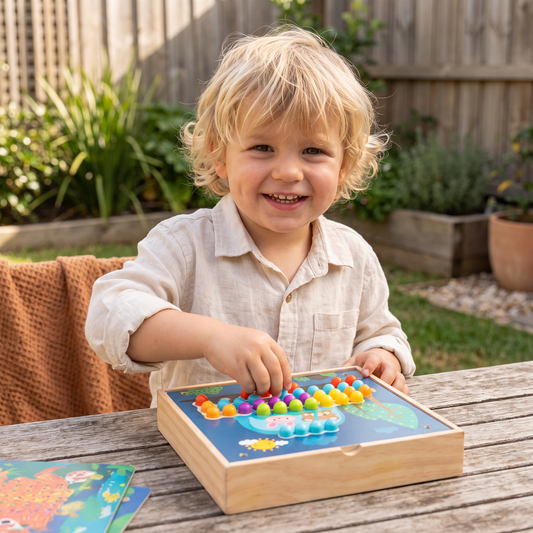 4-in-1 Montessori Wooden Sensory Travel Board with Gears & Colorful Pegs