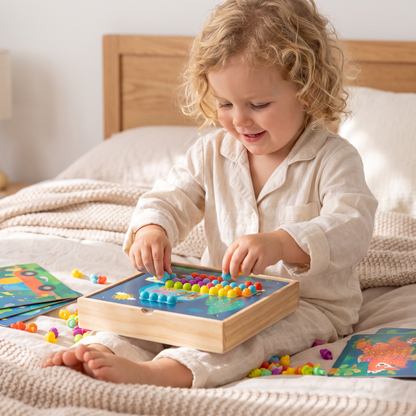4-in-1 Montessori Wooden Sensory Travel Board with Gears & Colorful Pegs