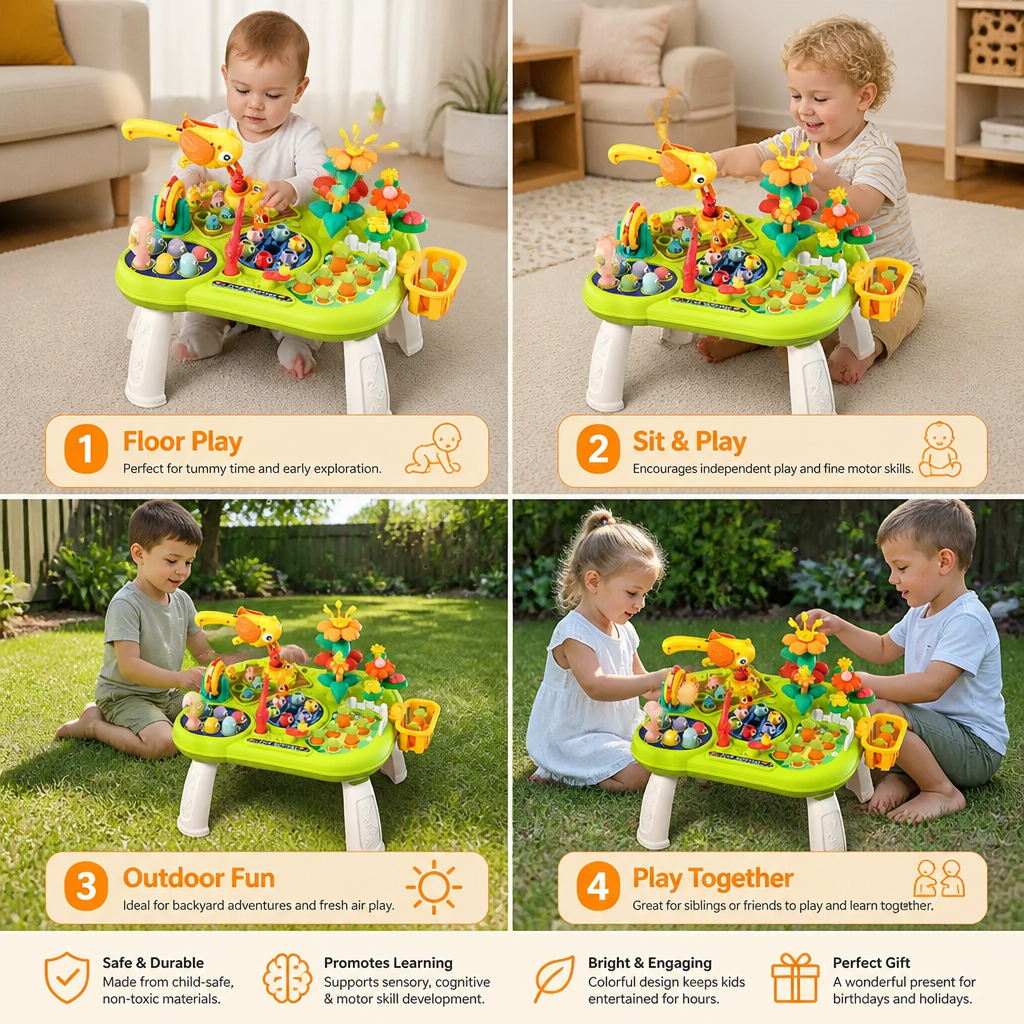 Kids Multifunctional Activity Game Table with Multiple Play Stations