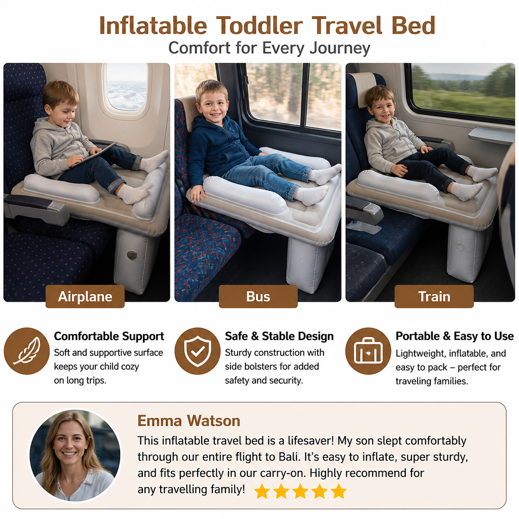 Inflatable Toddler Travel Bed with Seat Extension for Airplanes and Cars
