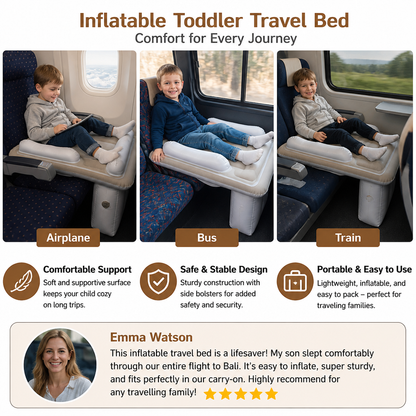 Inflatable Toddler Travel Bed with Seat Extension for Airplanes and Cars