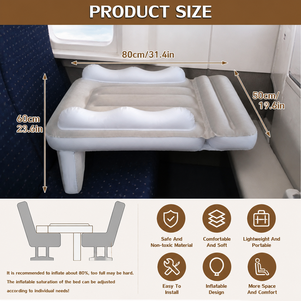 Inflatable Toddler Travel Bed with Seat Extension for Airplanes and Cars