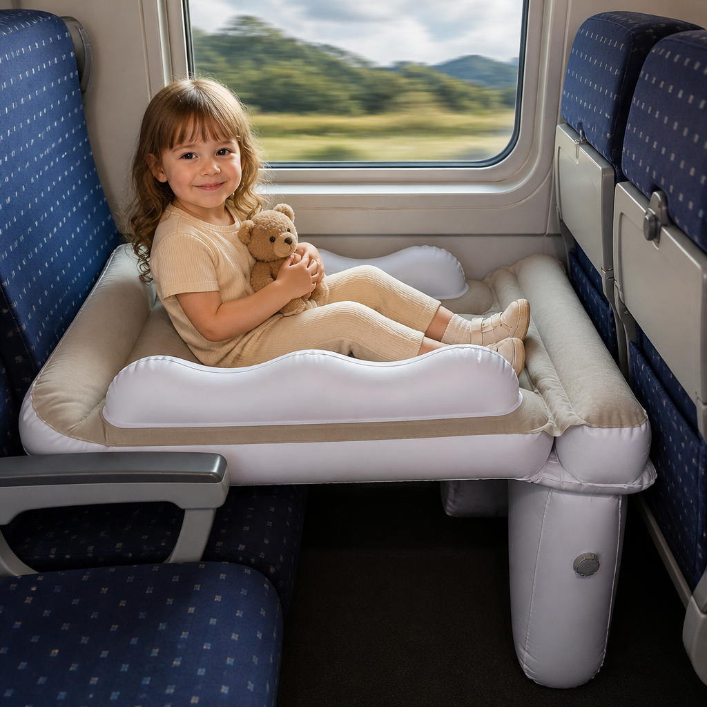 Inflatable Toddler Travel Bed with Seat Extension for Airplanes and Cars