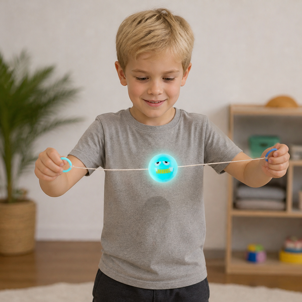 Light-Up Whistling Pull String Spinning Ball Toy