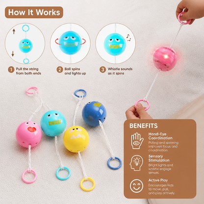 Light-Up Whistling Pull String Spinning Ball Toy