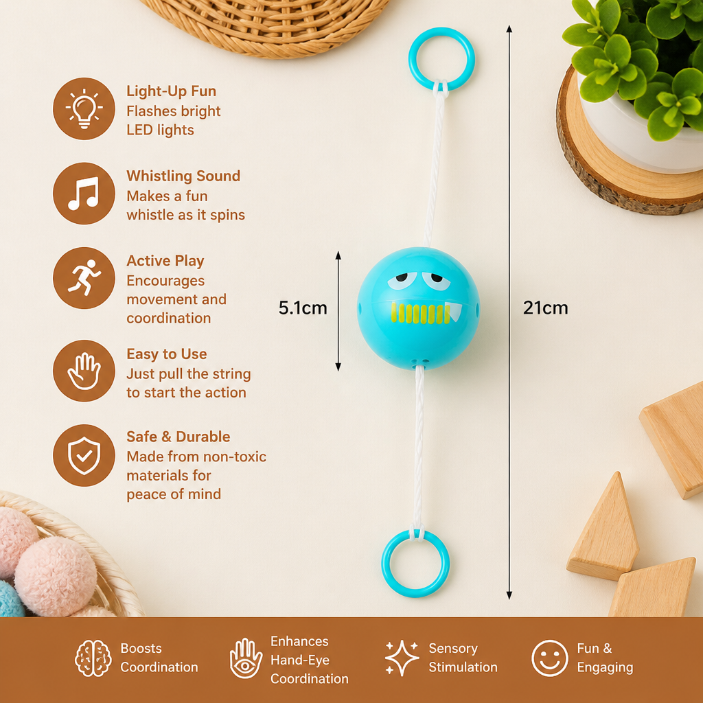Light-Up Whistling Pull String Spinning Ball Toy