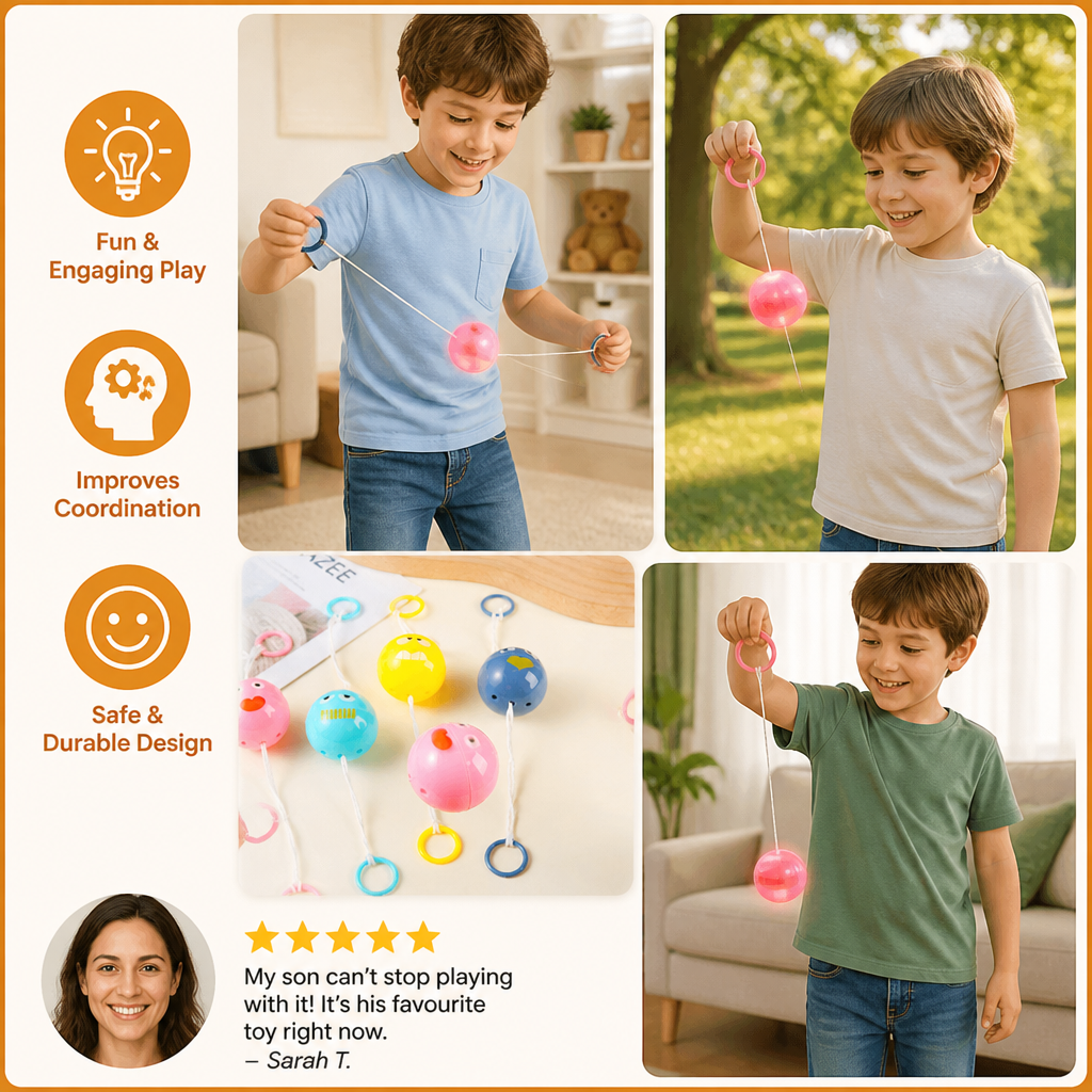 Light-Up Whistling Pull String Spinning Ball Toy