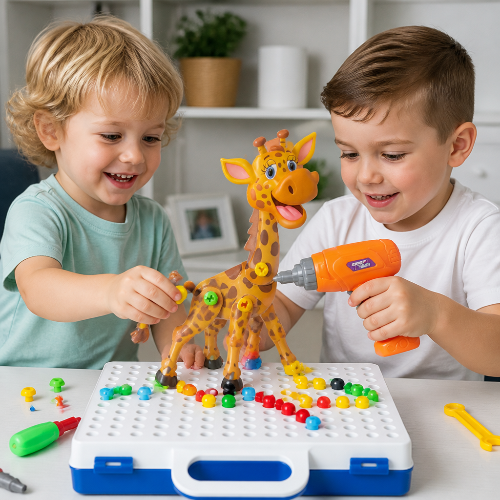 Safari Animal Building Block Set with Electric Toy Drill for Kids