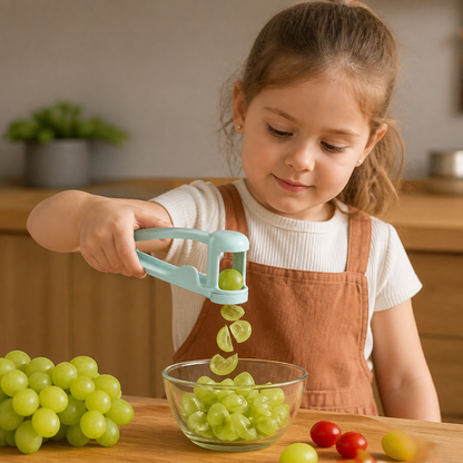 Stainless Steel Grape & Cherry Tomato Cutter – Safe One-Press Quarter Slicer for Toddlers & Kids