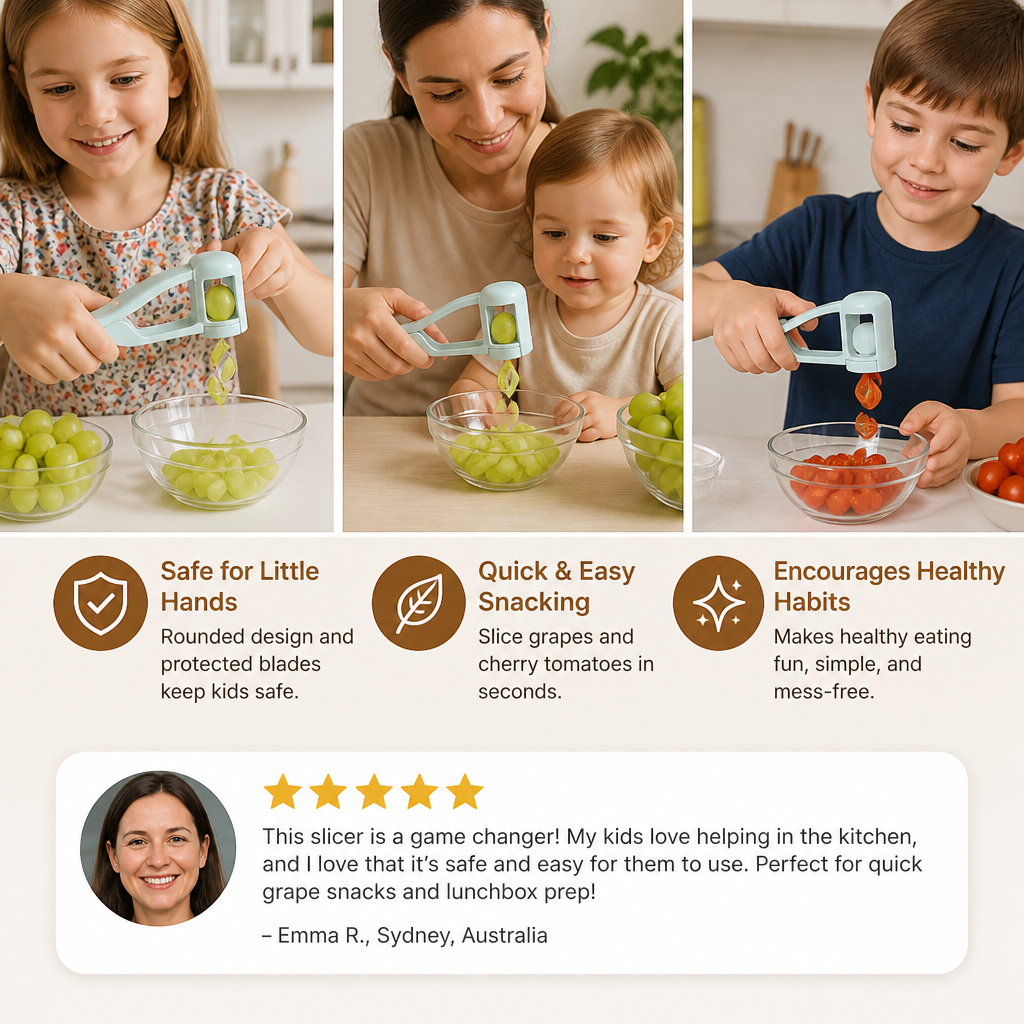 Stainless Steel Grape & Cherry Tomato Cutter – Safe One-Press Quarter Slicer for Toddlers & Kids