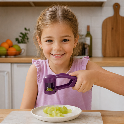 Stainless Steel Grape & Cherry Tomato Cutter – Safe One-Press Quarter Slicer for Toddlers & Kids