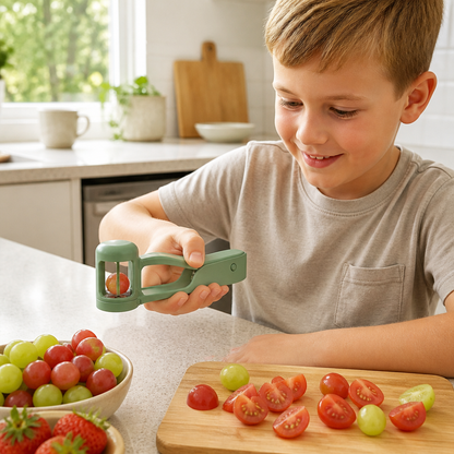 Stainless Steel Grape & Cherry Tomato Cutter – Safe One-Press Quarter Slicer for Toddlers & Kids