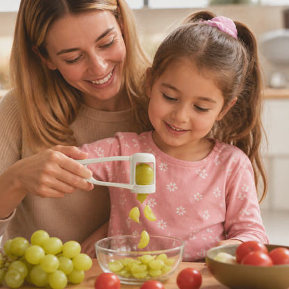 Stainless Steel Grape & Cherry Tomato Cutter – Safe One-Press Quarter Slicer for Toddlers & Kids