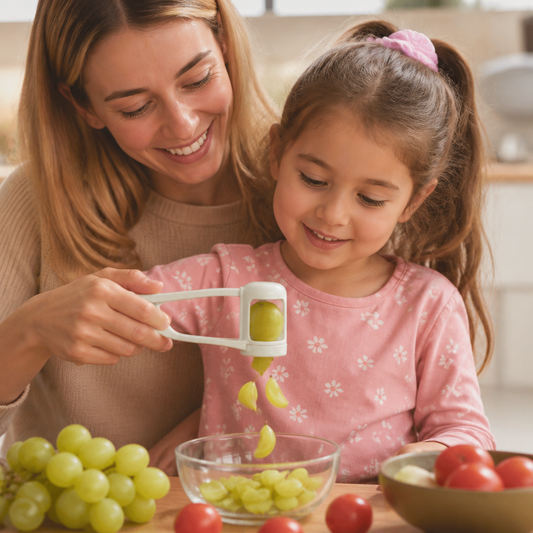 Stainless Steel Grape & Cherry Tomato Cutter – Safe One-Press Quarter Slicer for Toddlers & Kids