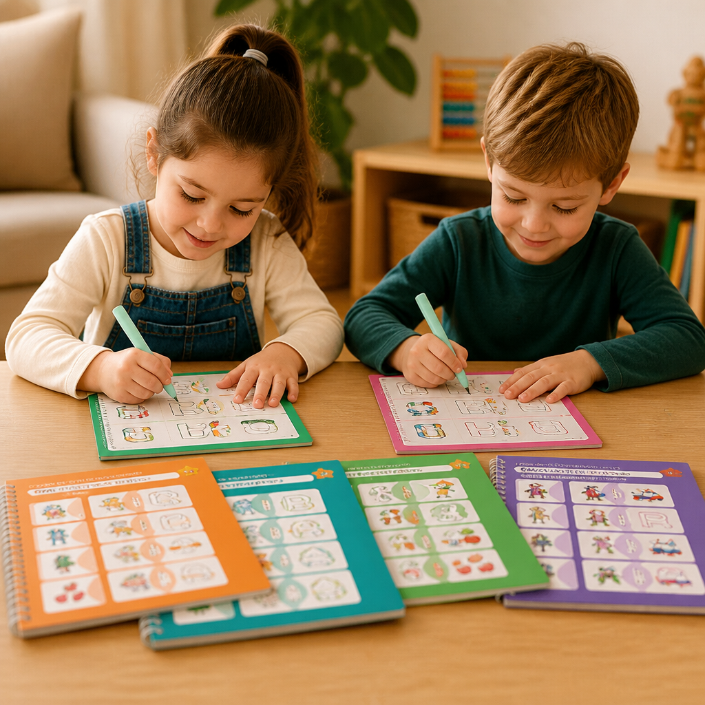 Reusable Grooved Handwriting Practice Books for Kids – 6-Piece Tracing & Writing Set
