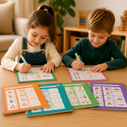 Reusable Grooved Handwriting Practice Books for Kids – 6-Piece Tracing & Writing Set