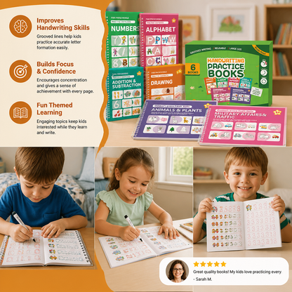 Reusable Grooved Handwriting Practice Books for Kids – 6-Piece Tracing & Writing Set
