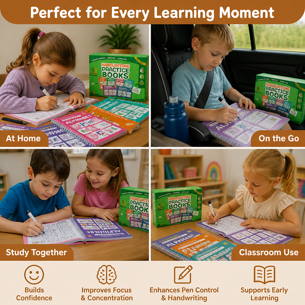 Reusable Grooved Handwriting Practice Books for Kids – 6-Piece Tracing & Writing Set