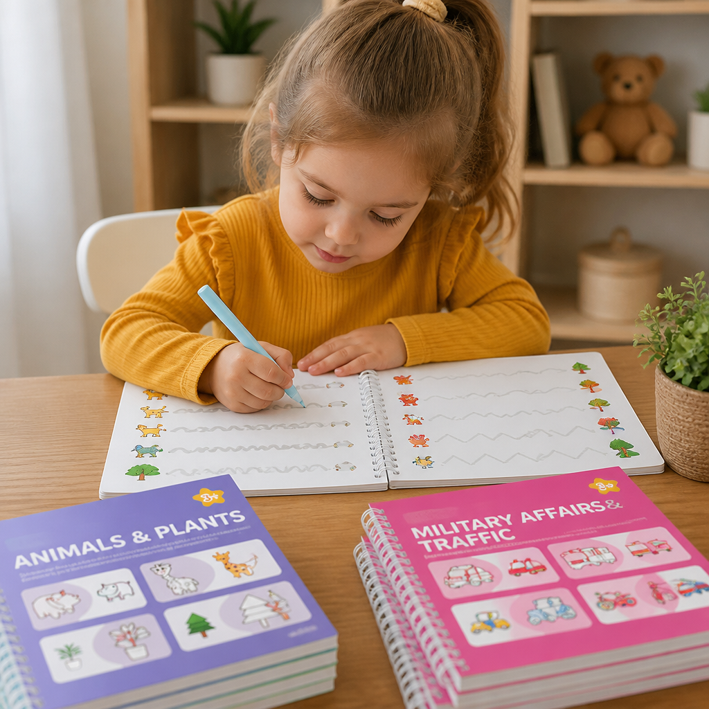 Reusable Grooved Handwriting Practice Books for Kids – 6-Piece Tracing & Writing Set