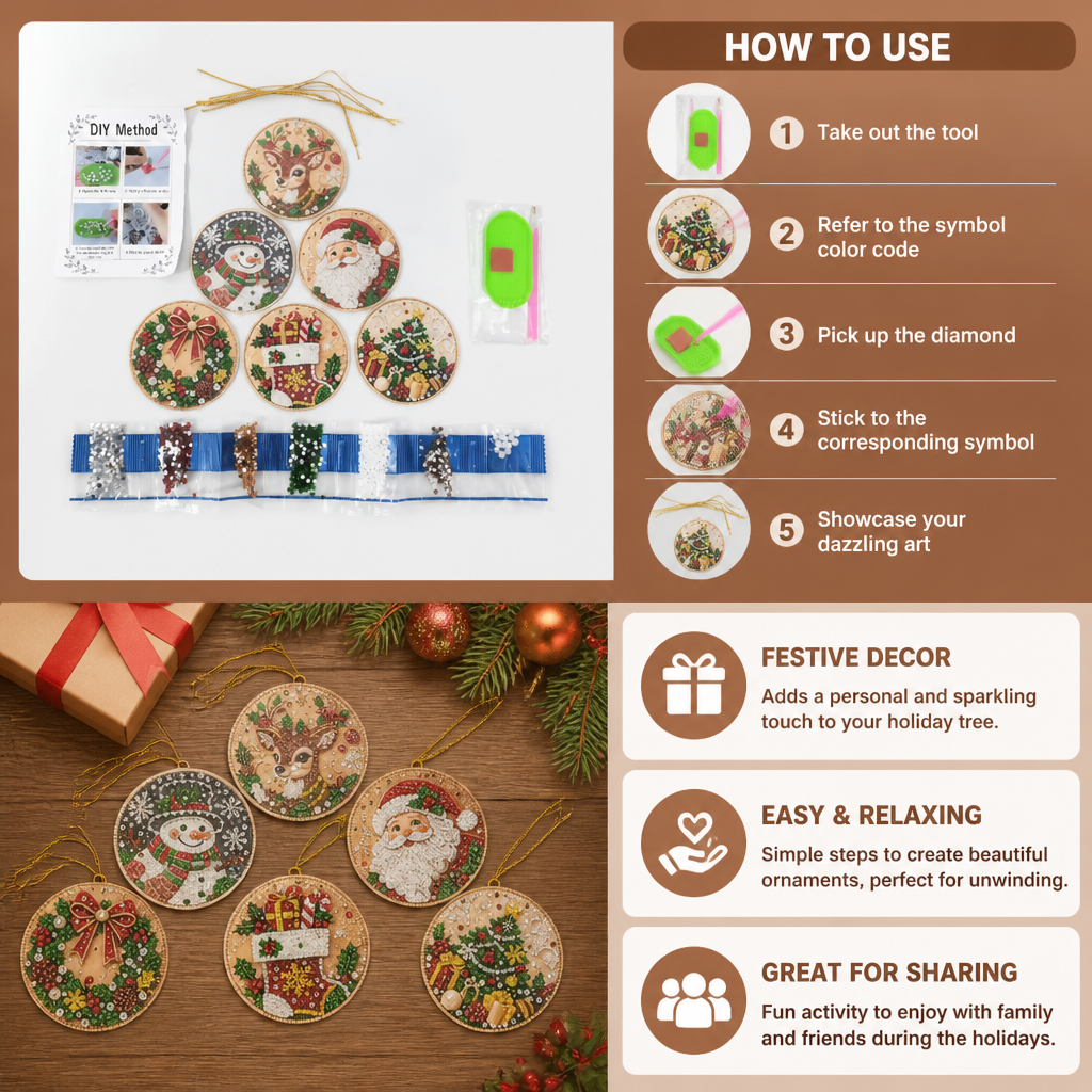 DIY Christmas Diamond Painting Ornament Kit – Festive Tree Hanging Decorations