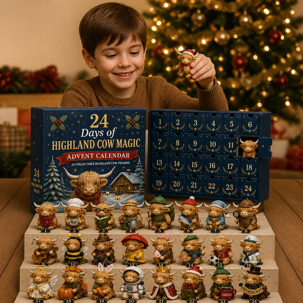 24-Day Highland Cow Advent Calendar with Collectible Mini Figurines
