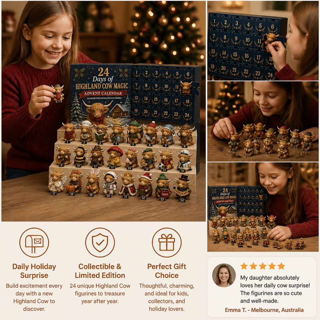 24-Day Highland Cow Advent Calendar with Collectible Mini Figurines