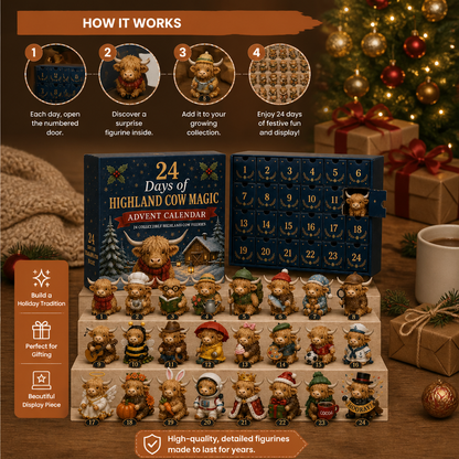 24-Day Highland Cow Advent Calendar with Collectible Mini Figurines
