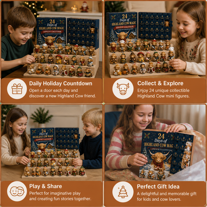 24-Day Highland Cow Advent Calendar with Collectible Mini Figurines