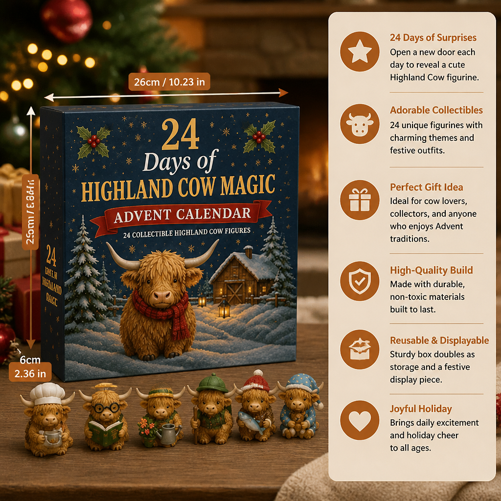 24-Day Highland Cow Advent Calendar with Collectible Mini Figurines