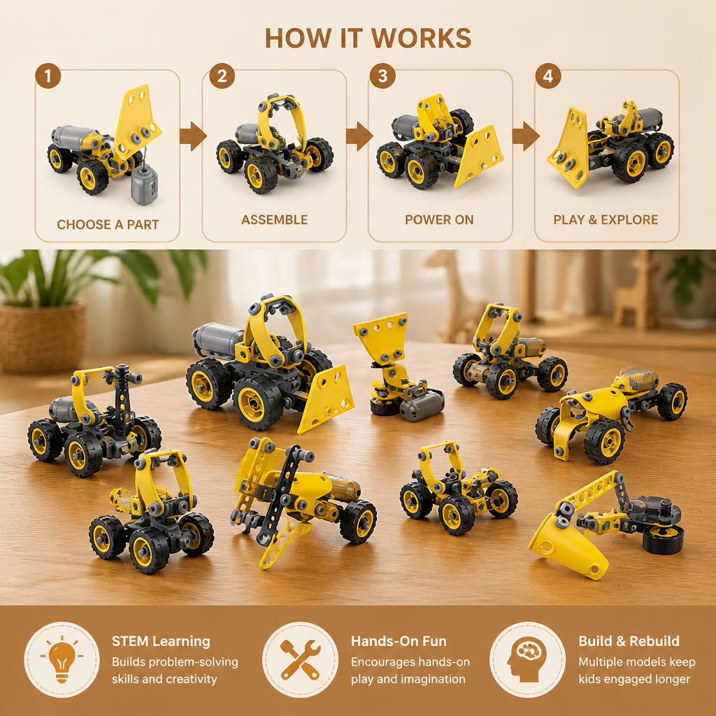 10-in-1 Creative Electric Construction Truck Building Set for Kids