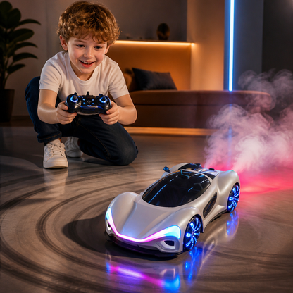 Light-Up RC Drift Car with Spray Effect & Charging Station