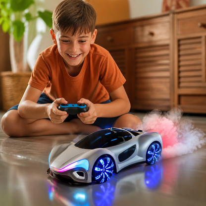 Light-Up RC Drift Car with Spray Effect & Charging Station