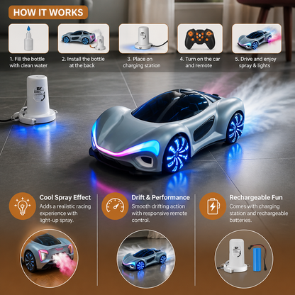 Light-Up RC Drift Car with Spray Effect & Charging Station
