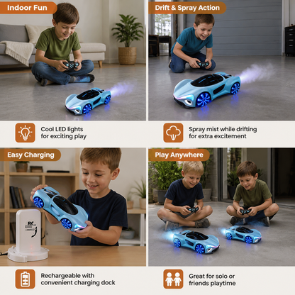 Light-Up RC Drift Car with Spray Effect & Charging Station