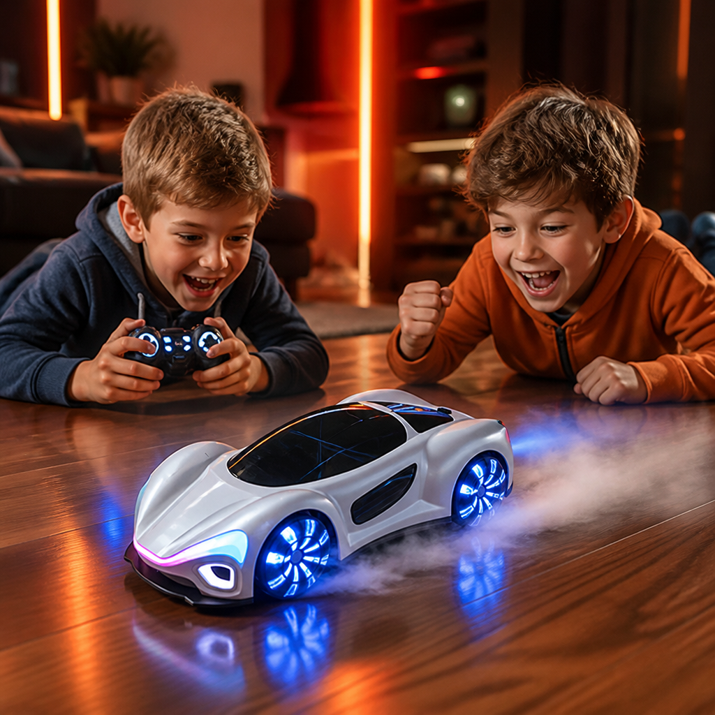 Light-Up RC Drift Car with Spray Effect & Charging Station